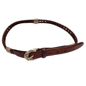 Vintage Fossil Brown Braided Leather Belt With Silver-Tone Buckle Medium